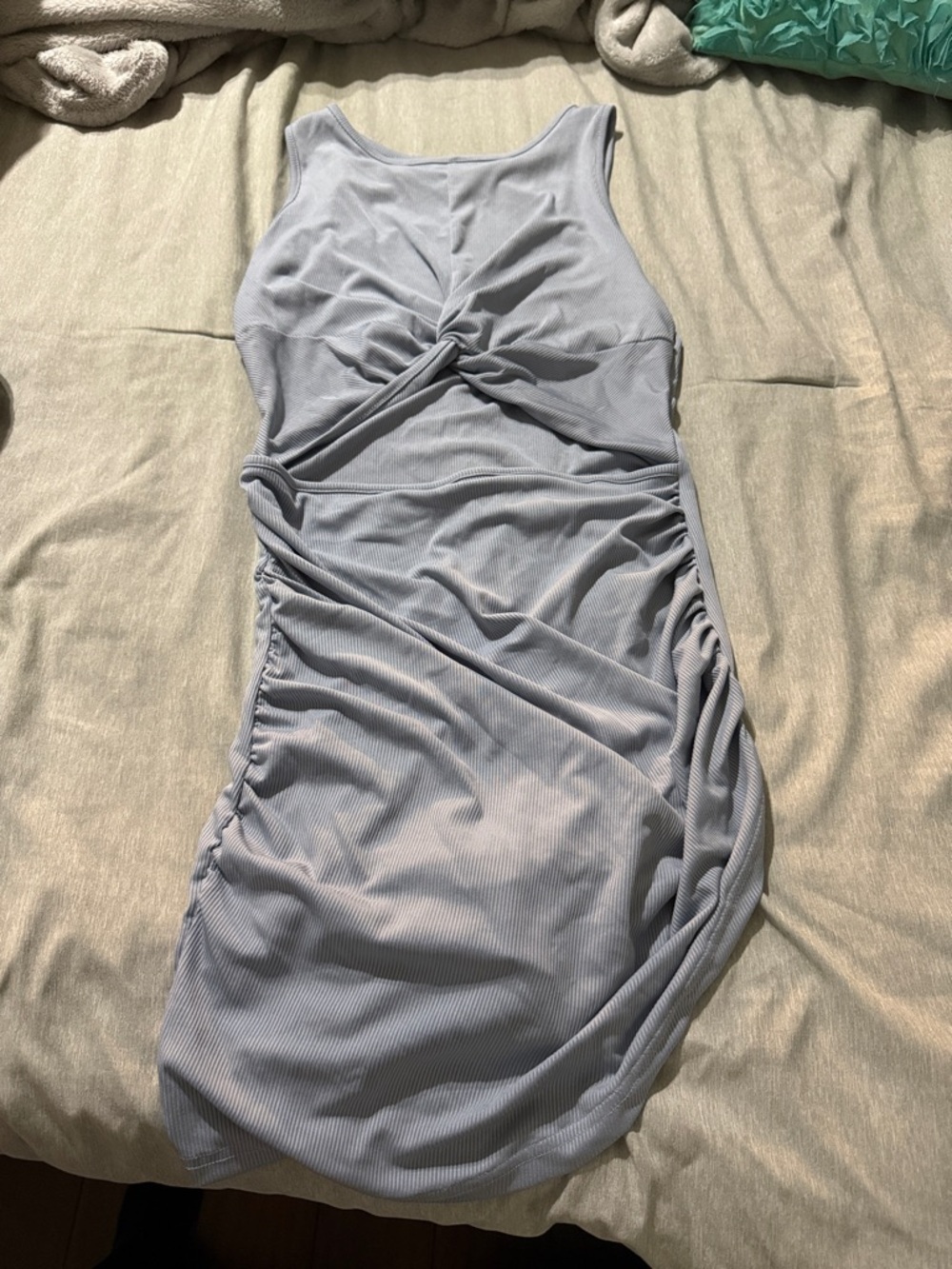 Light Blue Ruched Twist-Front Bodycon Dress